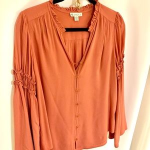 Coral boho blouse, work too, business casual